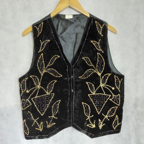Vtg 90s velvet black beaded - vtg,