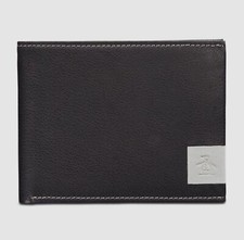 $59 Original Penguin Men's Black Leather Bi-Fold Billfold Passcase Wallet