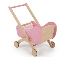 Pink Wooden Dolls Pram/Buggy by Tidlo/Pintoy First Dolls Pram Stroller Pushchair