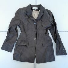 Patsy Seddon Jacket 10 Grey Smart Womens Linen Blend Blazer Collared Striped