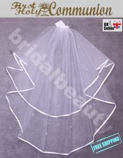 Girls 2T White First Holy Communion Veil Diamanté Crystals Pearls Beads Baptism