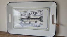 Metal Tray with Fish Market
