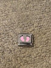 New Pink Footprints Silver Charm Fits 9mm Classic Italian/Nomination Bracelet