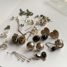 Sterling Silver Job Lot + White Metal Earrings, Crystals Pairs Singles Other