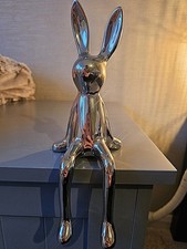 Large Adorable Stunning Silver Ceramic Bunny!