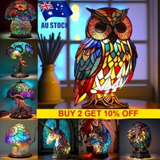 Stained Resin Animal Night Light Owl Stained Glass Bedside Decorate Ornament