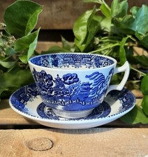 Vintage White Blue China WOODS WARE WILLOW PATTERN Cup and Saucer #ALP130