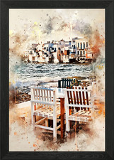 Mykonos in Watercolor Framed