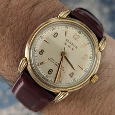 Vintage Benrus Three Star 1950s Spider Lugs 10ct Rolled Gold Watch Quartz W. Box