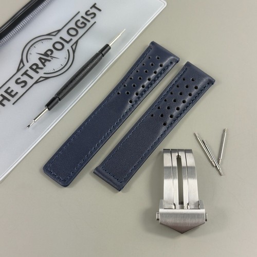 Navy blue leather watch strap - navy,