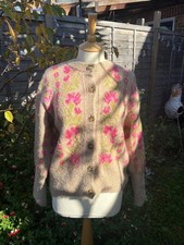 Zara Beige and Pink Floral Cosy Chunky Knit Cardigan Size S Small UK10 USA6 EU38