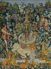 Unicorn at the Fountain Tapestry Wall Hanging Medieval Jacquard Weave