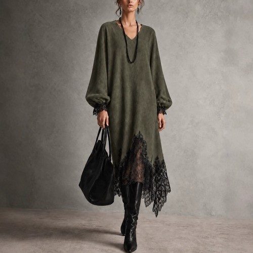 Women faux suede neck - women, midi