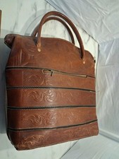 Vintage Bag Embossed Leather Tooled HandBag Shopper  Ladies