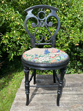 Fine Carved And Pierced Aesthetic Movement Black Ebonised Inlaid Victorian Chair