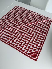 Prada Geometric Triangle Print Silk Scarf – Red & White – 100% Silk