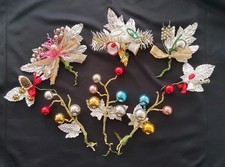 Vintage Christmas Decorations / Picks. 8 Pieces Featuring Bells, Bows & Baubles