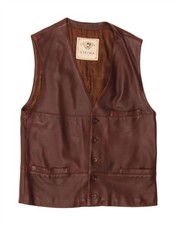 VINTAGE Mens Leather Gilet UK 36 Small Brown Leather DG20