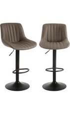 Bar Stools Set of 2 Counter Height Adjustable PU Leather Brown Padded Seat