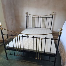 Victorian Edwardian Wrought Cast Iron Brass King Size Bed Antique Vintage black