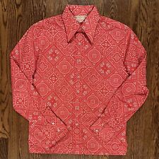 70s Vintage Jefftron By Lord Jeff Button Shirt Red Bandana Pattern New Old Stock