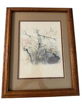 Mads Stage Denmark Bunny Rabbit Oak Framed Matted Litho Signed 19” x 14.5”