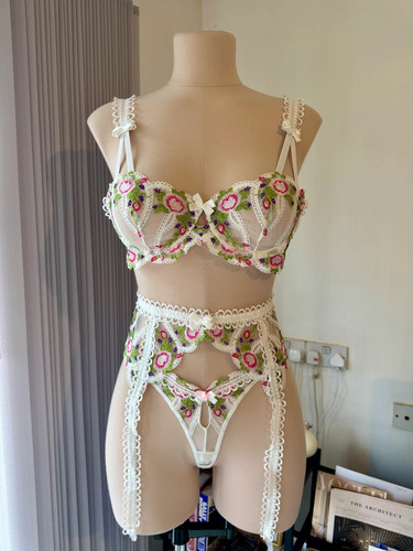 White embroidered lingerie set