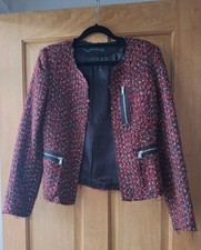 Zara Red/Black Boucle Jacket Size S