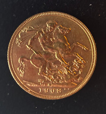 1908 King Edward VII British Gold Full Sovereign Coin Uncirculated