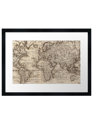 Old map framed wall - framed,