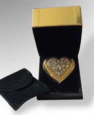 Vintage 1980s YSL Heart Poudre Ecrin Clear Jewel Powder Compact - Paris