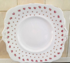 ANTIQUE C1915 STAR PARAGON BONE CHINA PINK DITSY ROSE FLOWER DESIGN CAKE PLATE