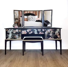 Black and Gold Chinoissrie Stag Dressing Table Mirror And Stool
