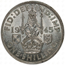 1945 Great Britain George VI 1 Shilling – Scottish Shield Dies 1+A – Silver Coin