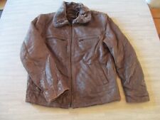 Zara Man Leather Jacket Mens XL Brown Heavyweight Faux Fur Lined Biker