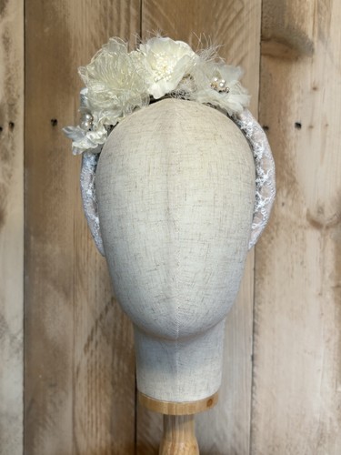Ivory floral lace headband - ivory,