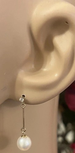 9ct pearl dangly - earrings, with