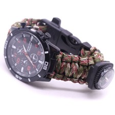 7 In 1 Survival Paracord Watch Bracelet Outdoor Compass Whistle Wild Camping Kit