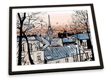 Paris Sunset Eiffel Tower Orange FRAMED ART PRINT Picture Poster Artwork