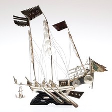 An antique Chinese Export silver model Junk Man of War Ship 22.5cm C.early 20thC