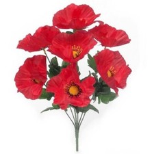36cm Artificial POPPY bush RED  PACK OF 2