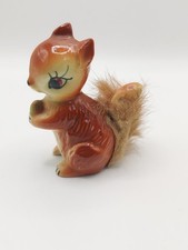 Vintage Kitsch / Retro Ceramic Brown Squirrel With Fur Tail