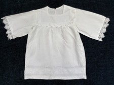 Girls Antique Vintage White Linen Lace Trim Smock Pinafore 8-9 Years D007