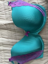 La Senza Underwire Bra 36DD Turquoise With Purple Lace