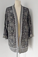 Elegant Black Bohemian Print Embellished Open Front Kimono Jacket size 12/14