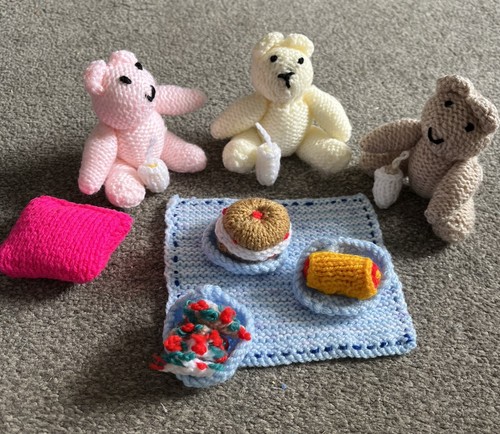 Hand knitted mini teddy bears - hand,