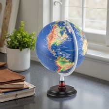 12 Inch Illuminated World Globe with Wooden Stand Navy Blue LED Light Night Lamp