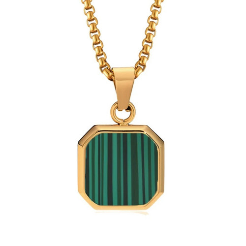 Gold malachite square necklace - malachite,