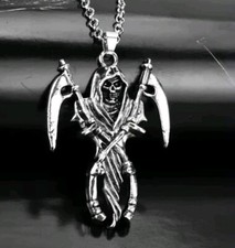 Grim Reaper Angel Of Death Skull Scythe Necklace Pendant 20inch Halloween 989