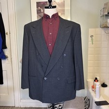 Vtg Yves Saint Laurent Double Breasted Bespoke 44 Gray Wool Blazer Peak France
